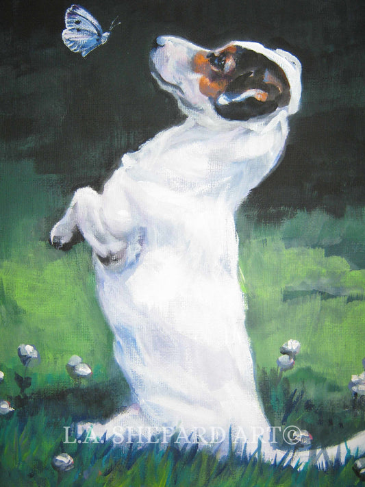 jrt JACK RUSSELL terrier dog portrait art canvas PRINT of LAShepard painting 12x16"