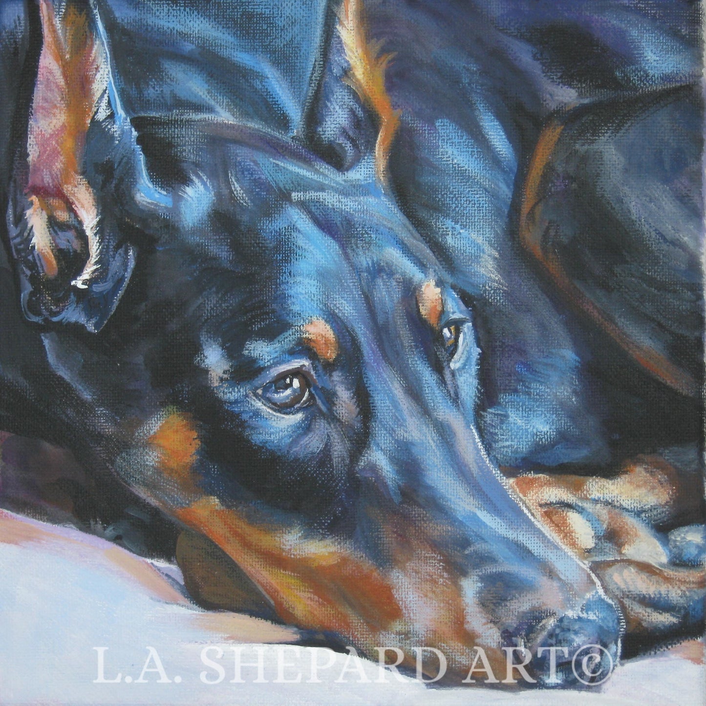 DOBERMAN Pinscher dog portrait ART canvas PRINT of LAShepard painting 8x8
