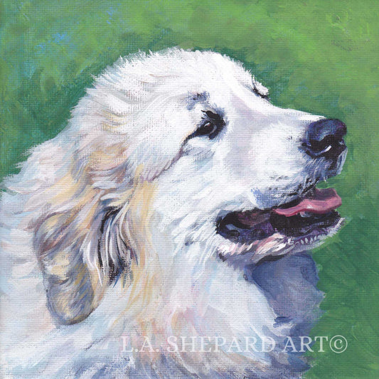 Great Pyrenees portrait dog art canvas print of painting by LA Shepard 12x12