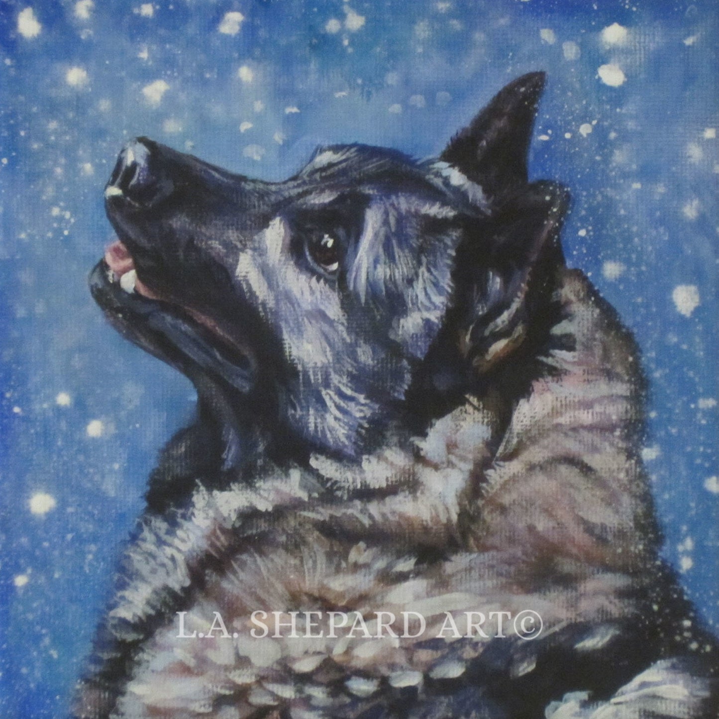 NORWEGIAN ELKHOUND dog art portrait PRINT of LAShepard painting 8x8