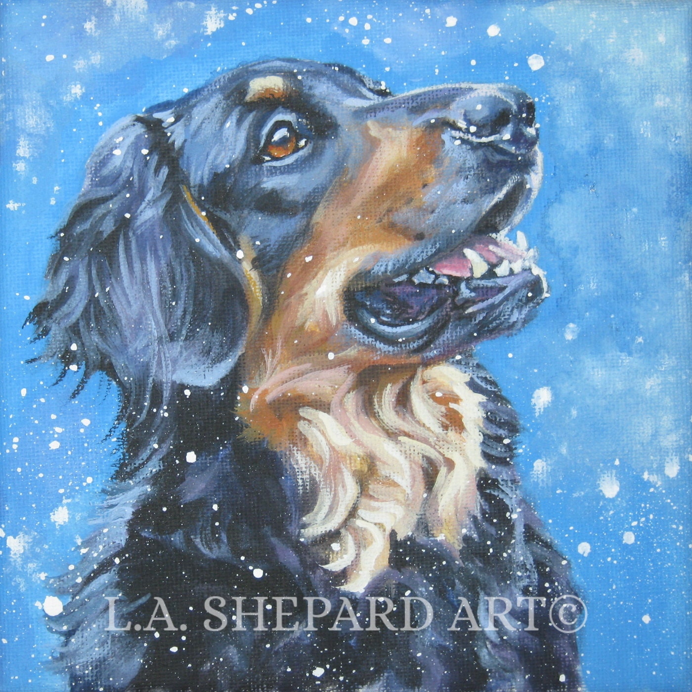 Hovawart dog art portrait PRINT of LA Shepard painting 12x12