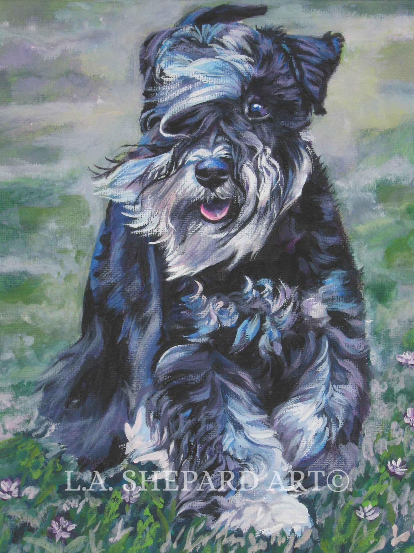 Miniature SCHNAUZER dog art canvas PRINT of LAShepard painting 8x10