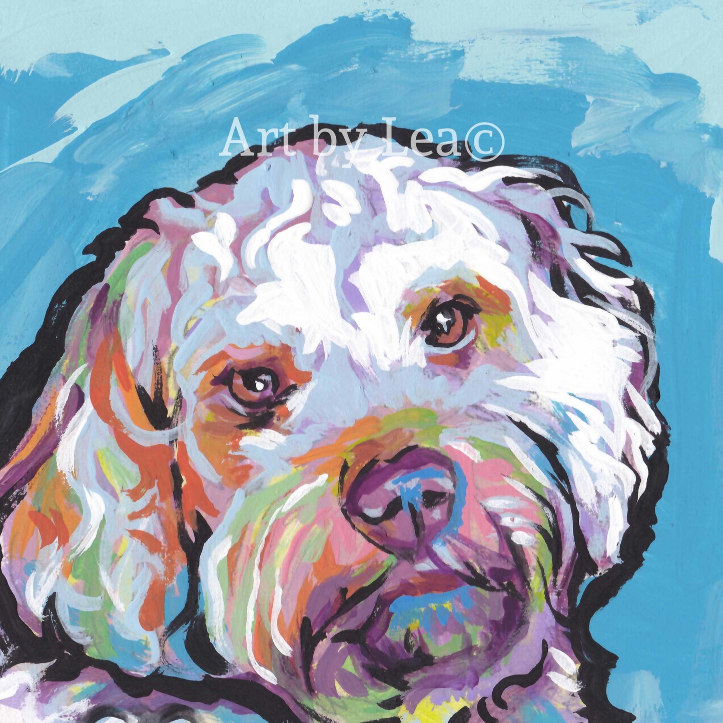 Cockapoo dog portrait art print of pop art dog painting bright colors 12x12