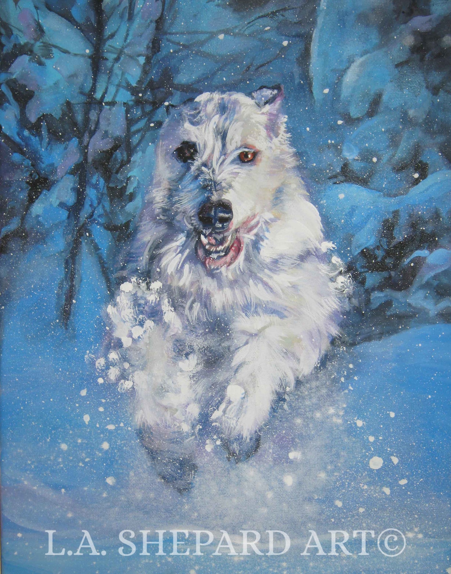 Irish Wolfhound dog art canvas PRINT of LA Shepard painting 11x14