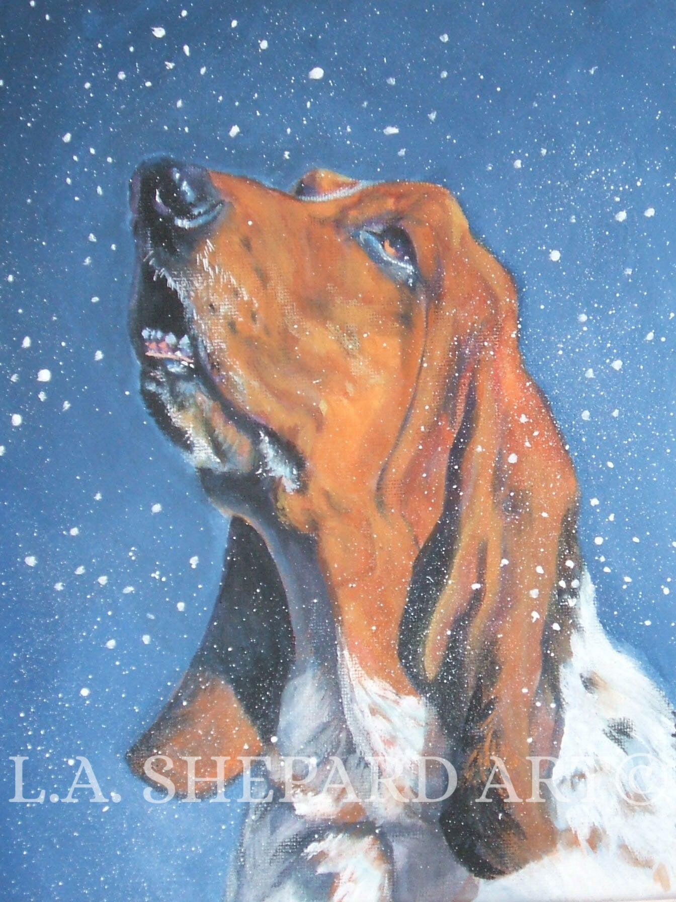BASSET HOUND dog art portrait canvas PRINT of LAShepard painting 8x10