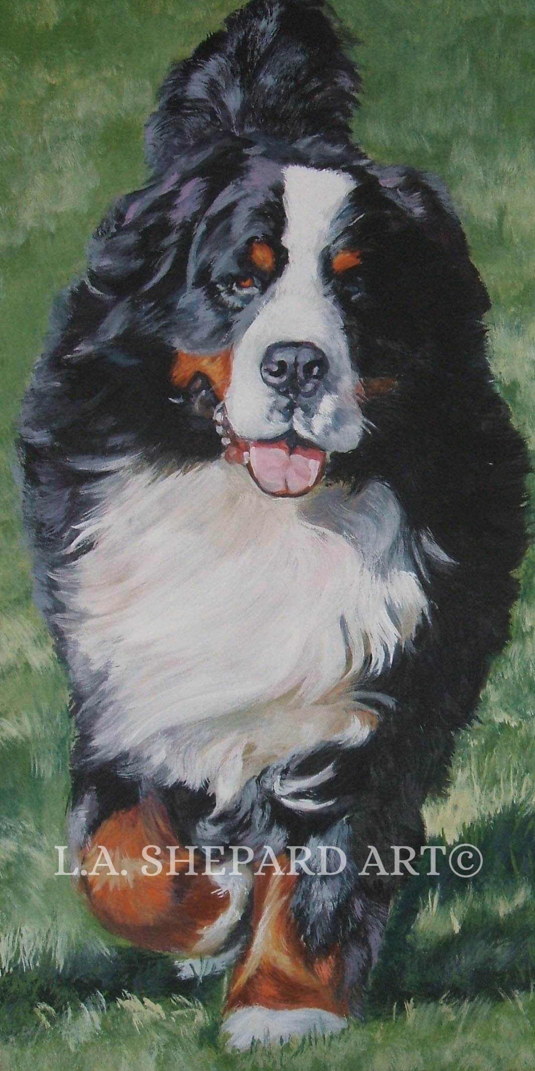BERNESE Mountain Dog ART portrait canvas PRINT of LAShepard painting 9x18"