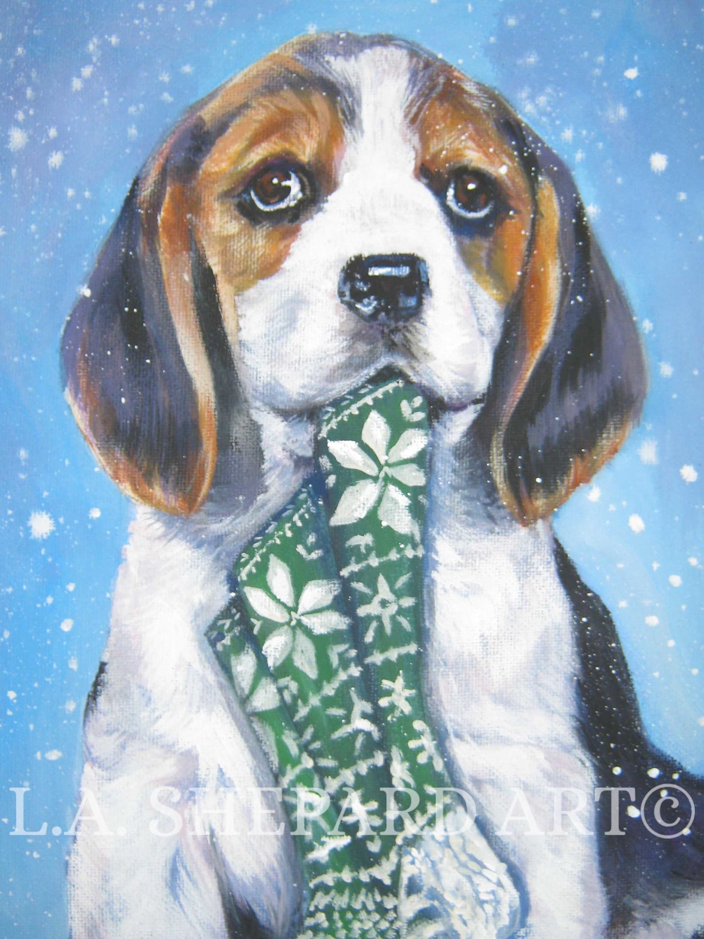 BEAGLE dog art portrait canvas PRINT of LAShepard painting 12x16" xmas puppy art