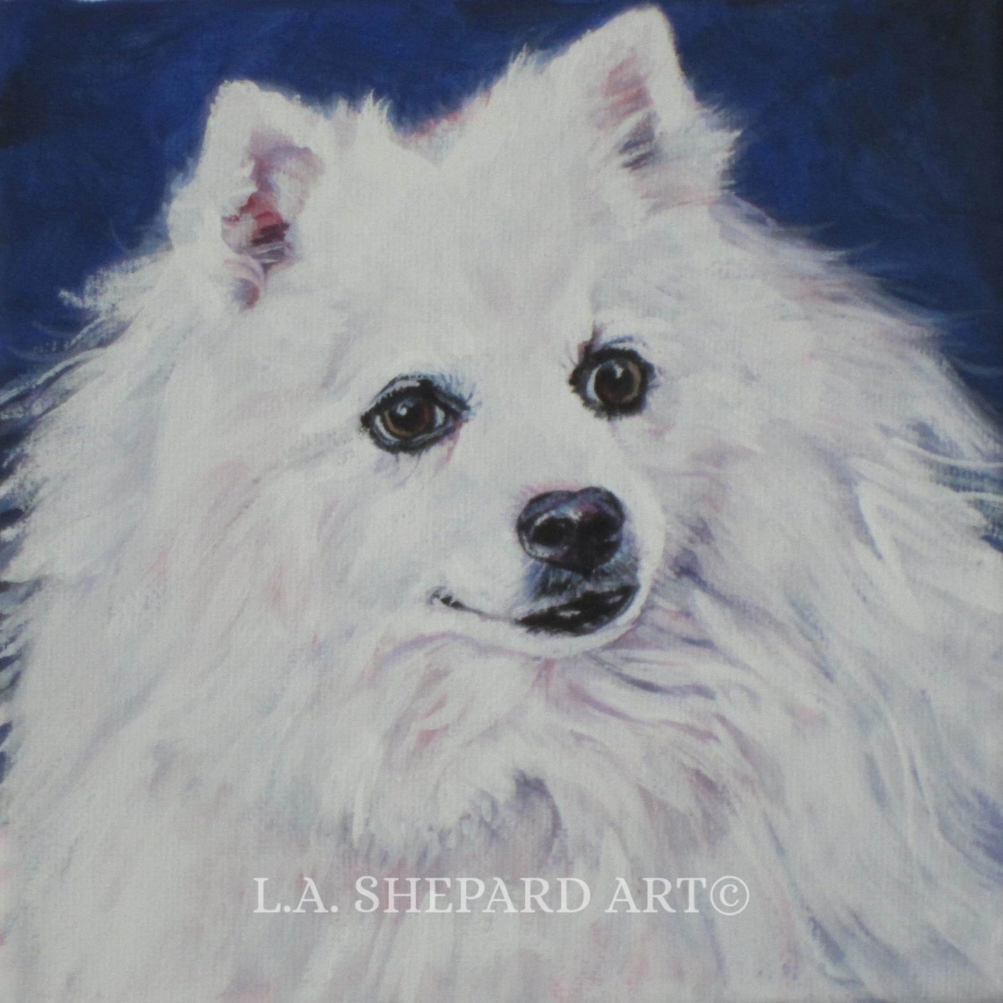 Japanese SPITZ Dog art portrait PRINT of LA Shepard painting 8x8"