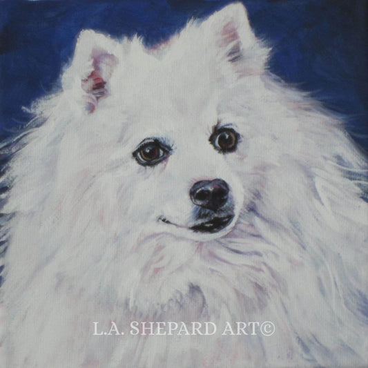 Japanese SPITZ Dog art portrait PRINT of LA Shepard painting 8x8"