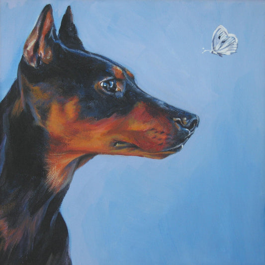 German Pinscher art CANVAS print of LA Shepard painting 8x8 dog portrait