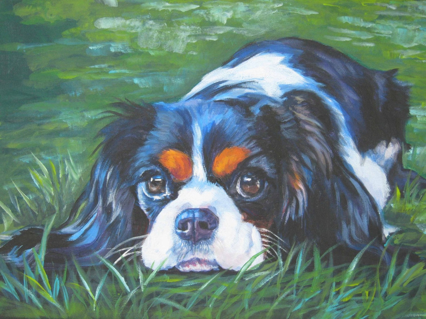 CAVALIER KING CHARLES Spaniel dog art canvas print of LAShepard painting 12x16