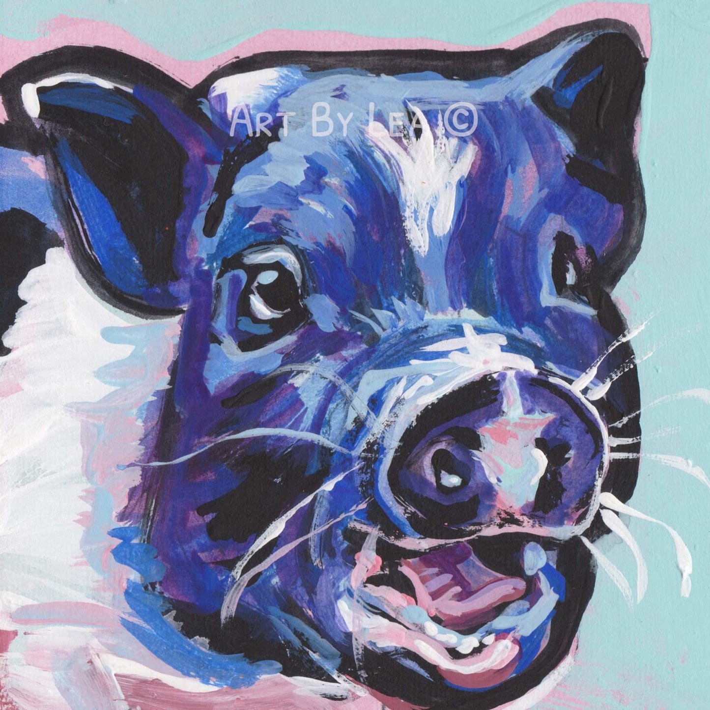 MINI PIG fun little Piggy art print of pop art painting bright colors 8x8" piglet