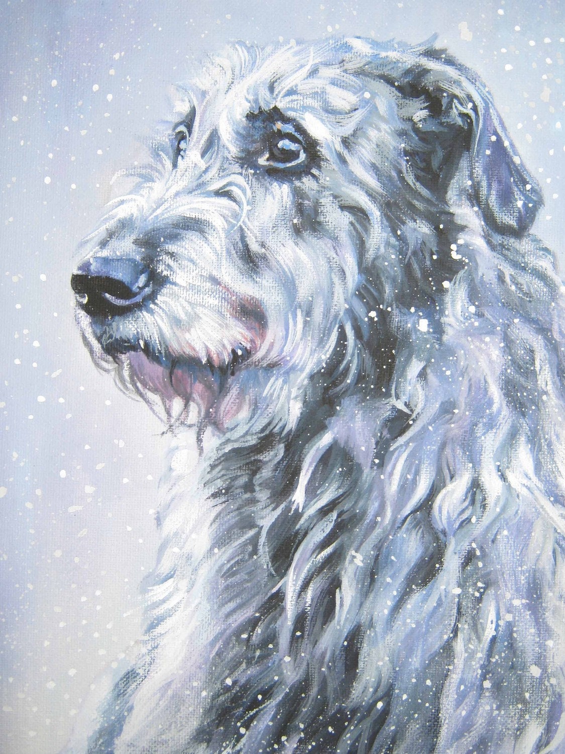 Irish Wolfhound art print of LAShepard painting 12x16 snow