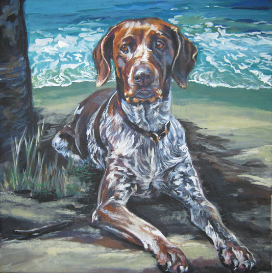 gsp German Shorthaired pointer dog art CANVAS print of LA Shepard painting 8x8 portrait