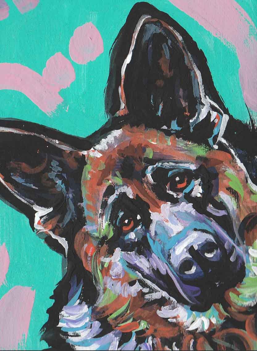 German Shepherd modern Dog art print pop art bright colors 13x19"