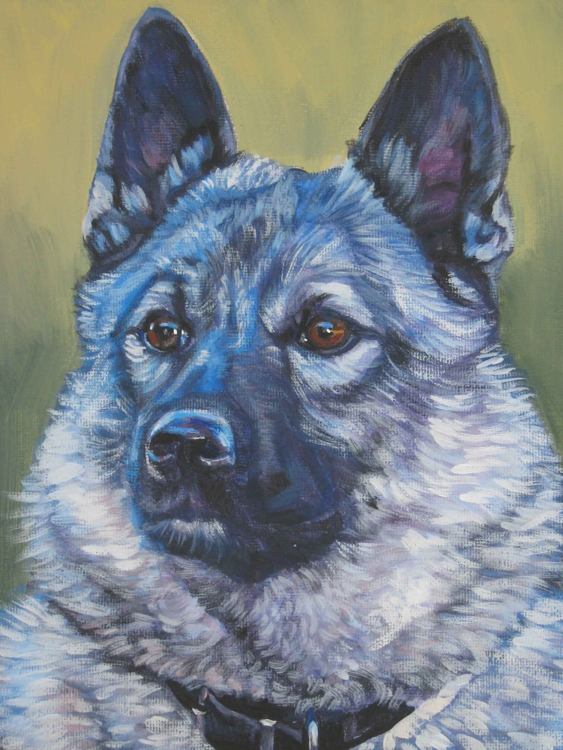 Norwegian Elkhound dog art CANVAS print of LA Shepard painting 12x16