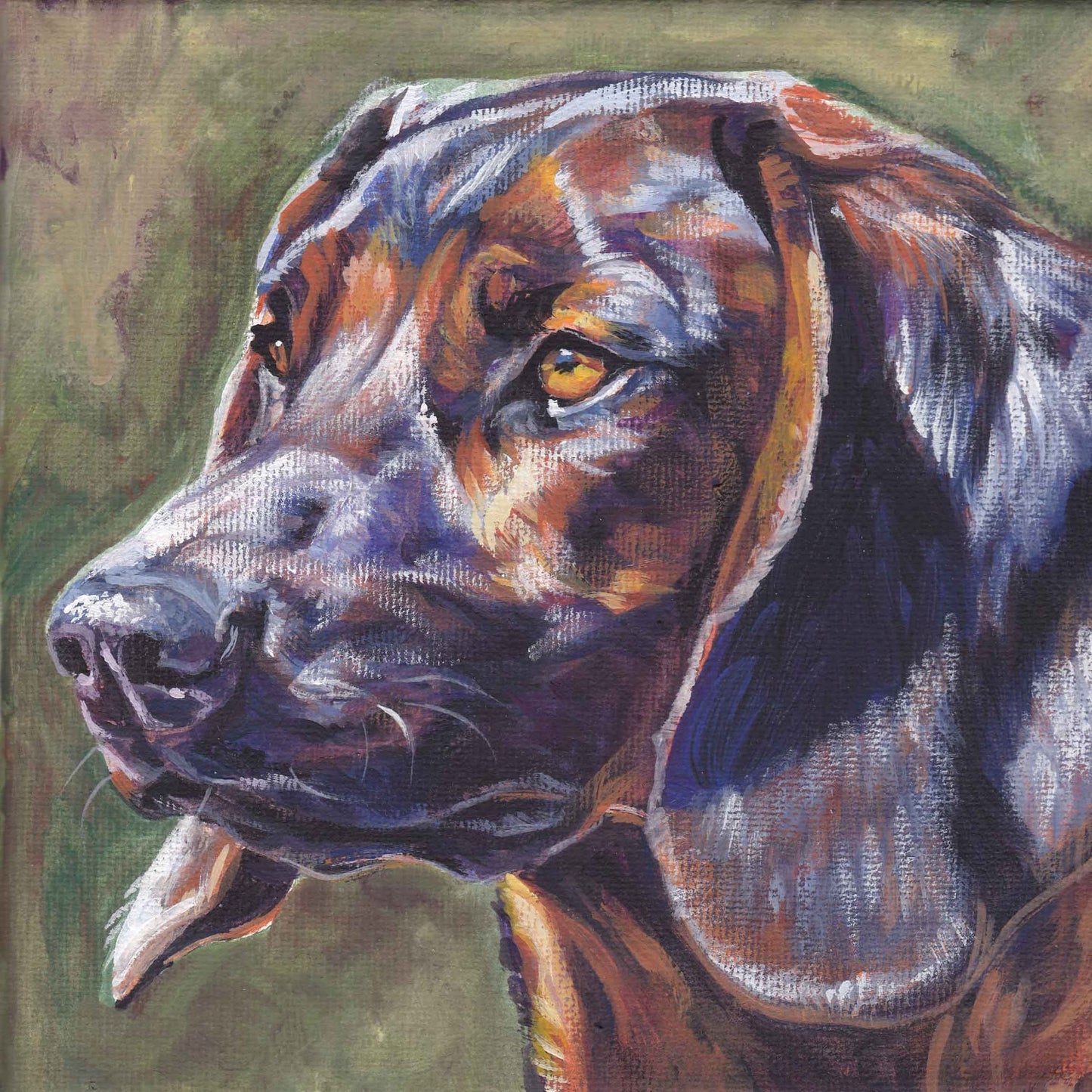 Bavarian Mountain Dog art portrait CANVAS print of LA Shepard painting 8x8