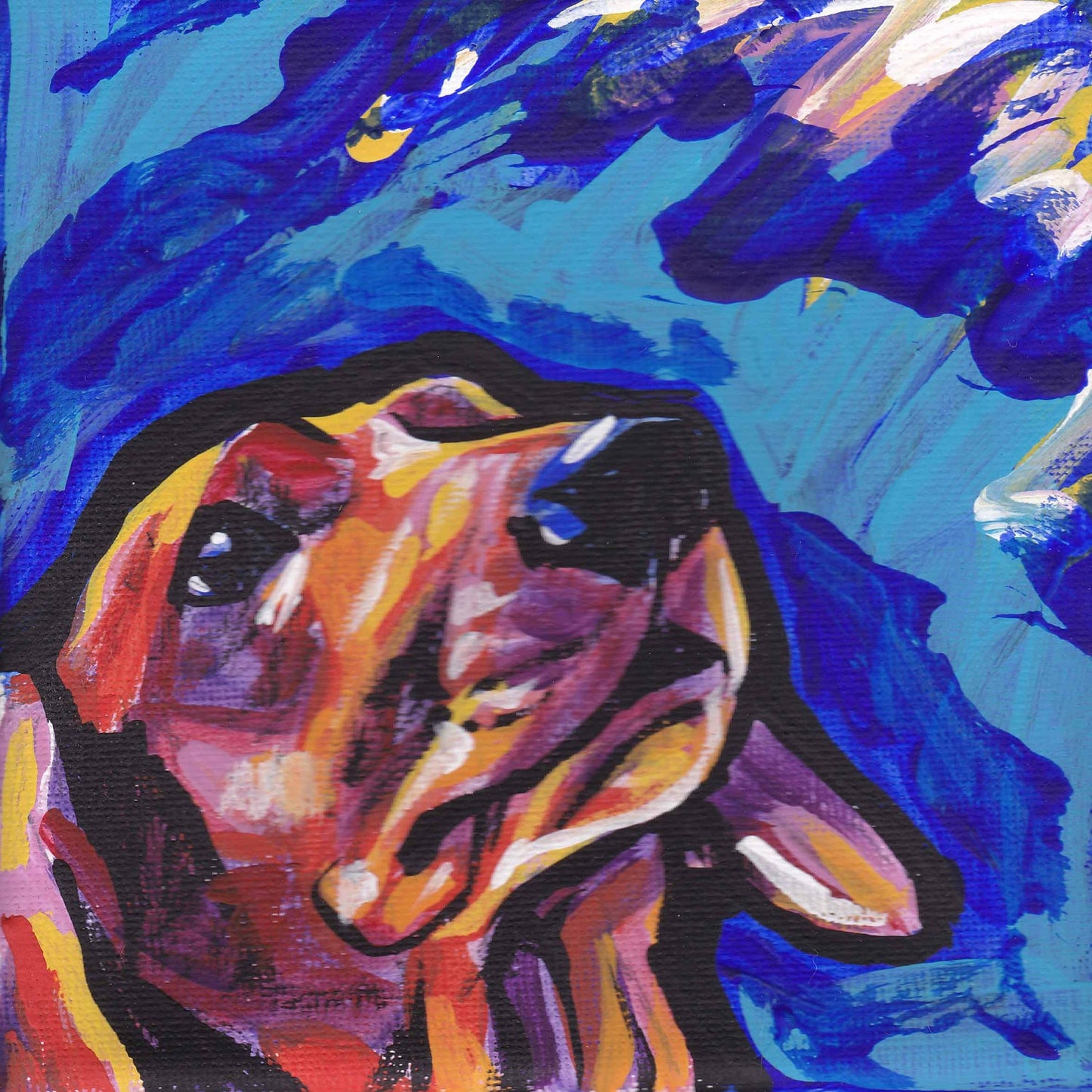 Red Dachshund portrait art print modern Dog pop art bright colors 8x8
