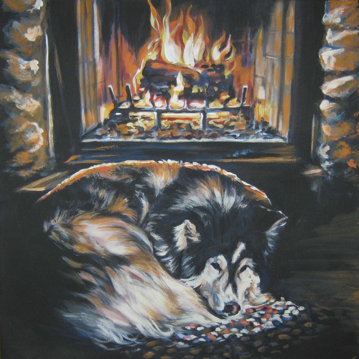 Alaskan Malamute portrait art canvas print of LAShepard dog painting 12x12