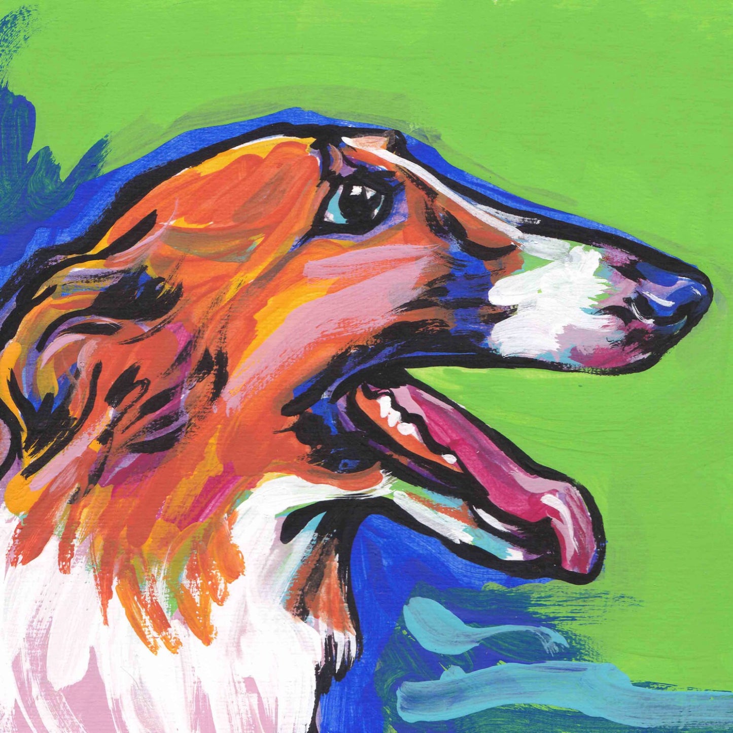 Borzoi portrait art print modern Dog pop dog art bright colors 8x8