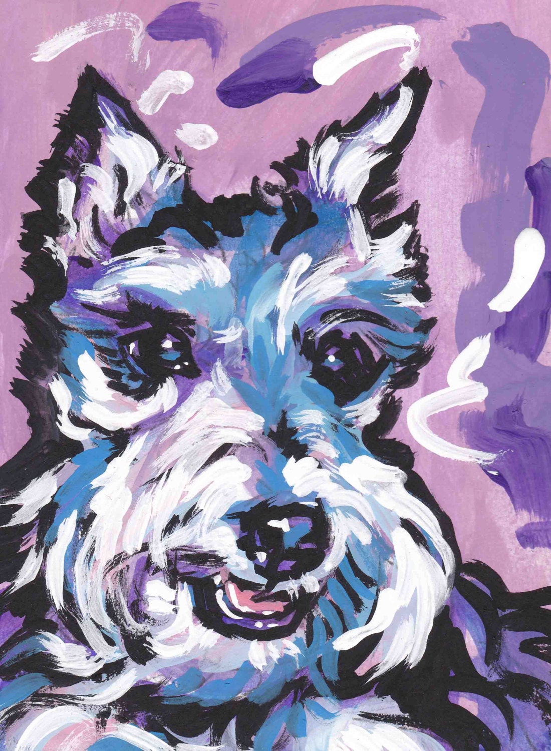 Schnauzer dog portrait art print of modern pop art painting bright colors 13x19