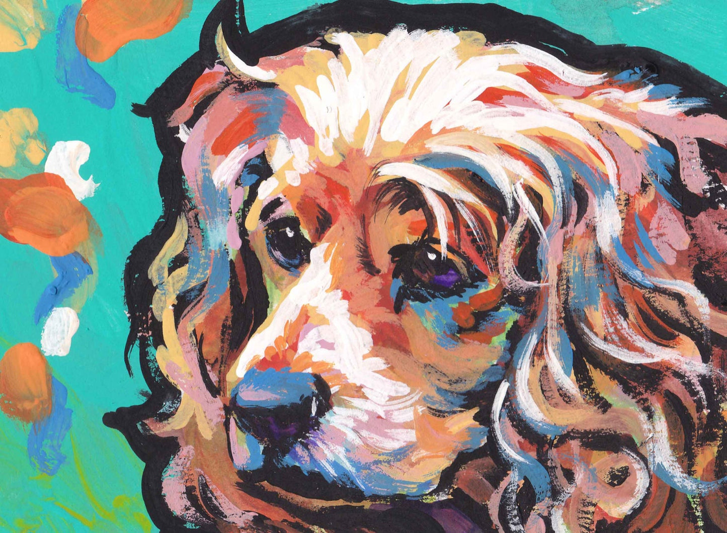 English cocker Spaniel art print of pop art painting bright colorful dog portrait 13x19