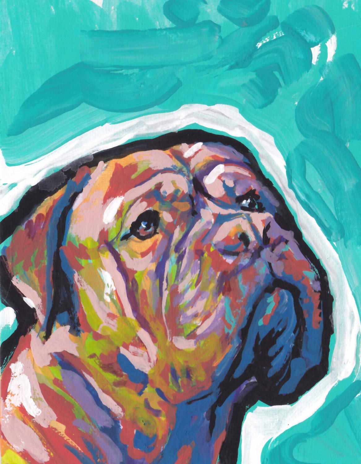 french mastiff dogue de bordeaux portrait art print modern Dog pop art bright colors 8.5x11