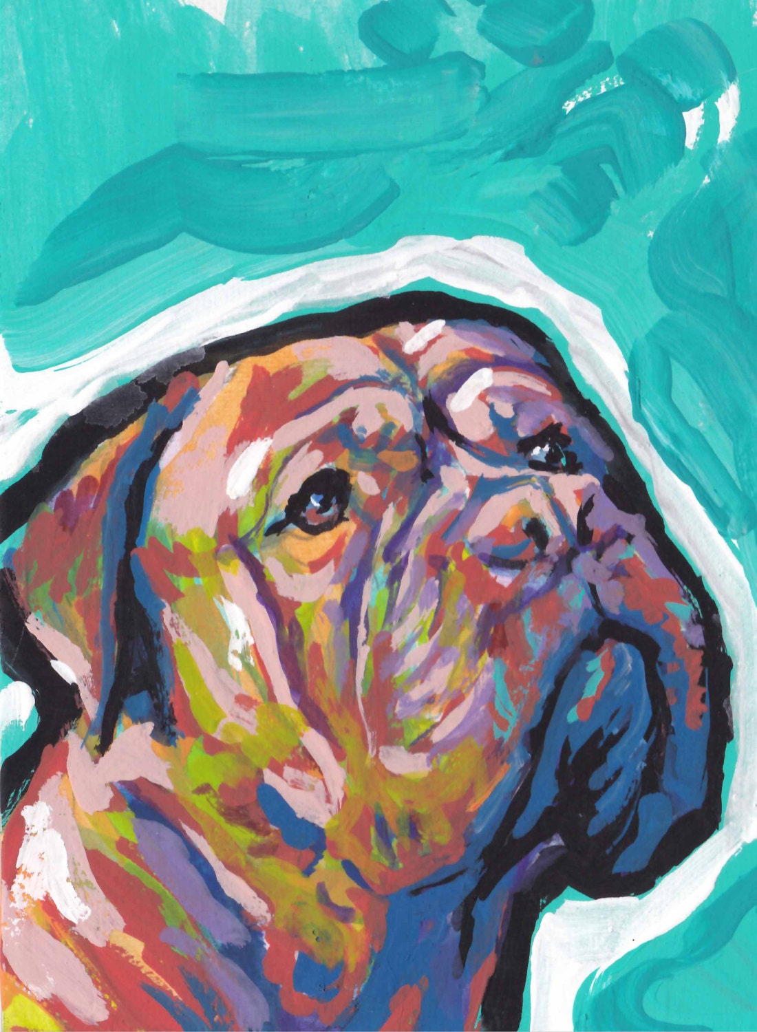 FRENCH MASTIFF dogue de bordeaux portrait art PRINT pop art bright colors 13x19