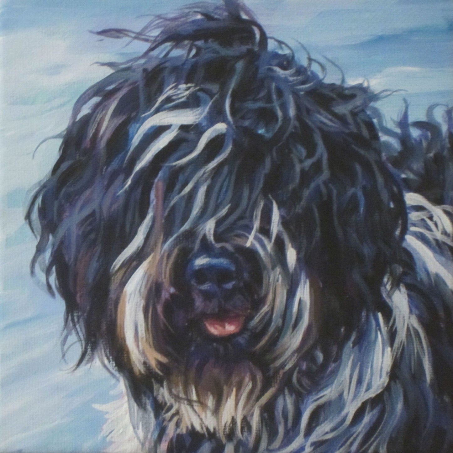 Schapendoes sheepdog dog art CANVAS print of LA Shepard painting 8x8