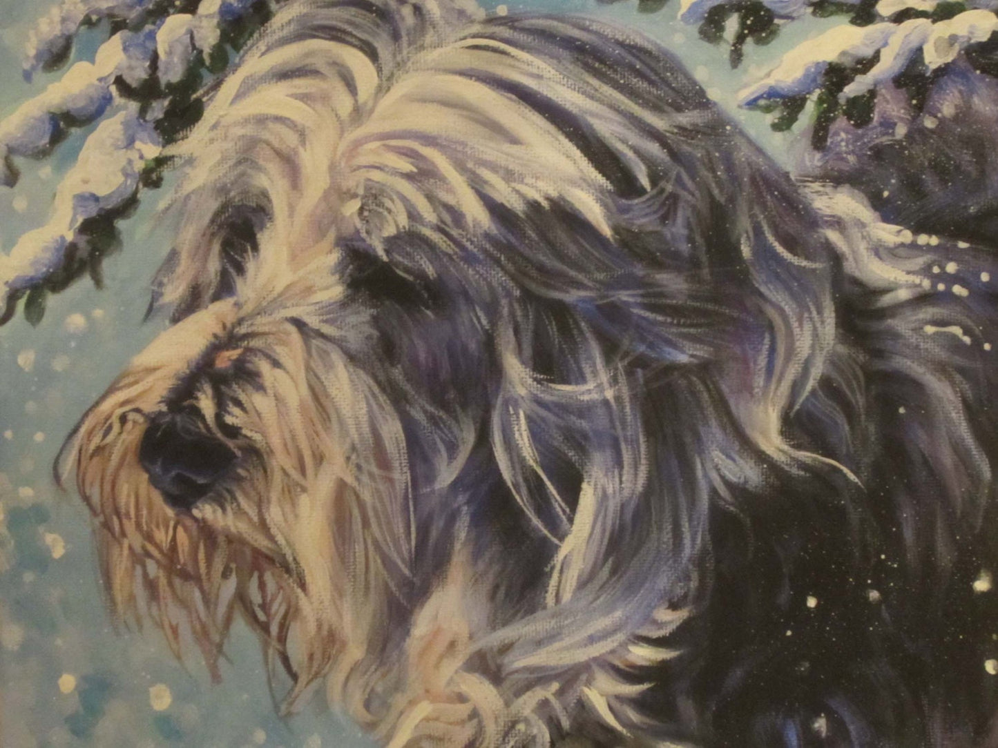 Bearded collie dog art portrait print of LAShepard painting 12x16 xmas