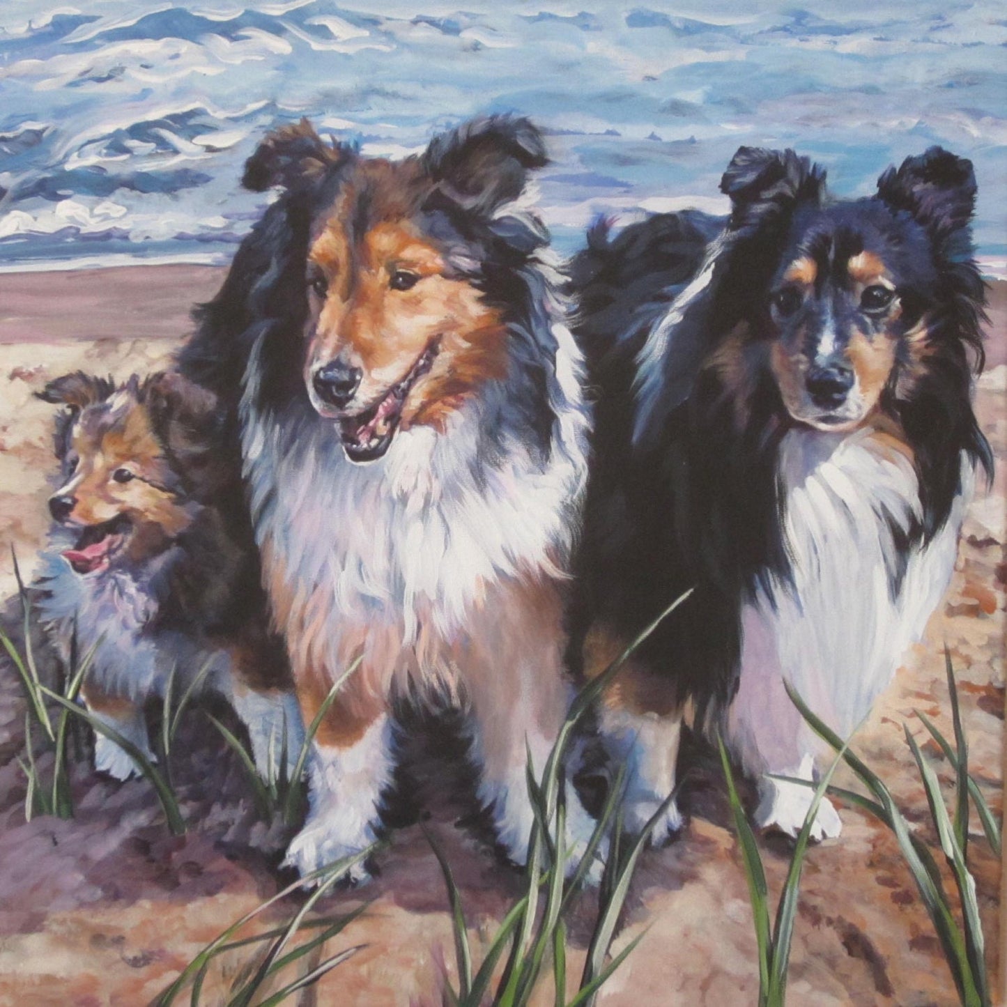 Shetland sheepdog shelties dog art CANVAS print of LA Shepard painting 8x8