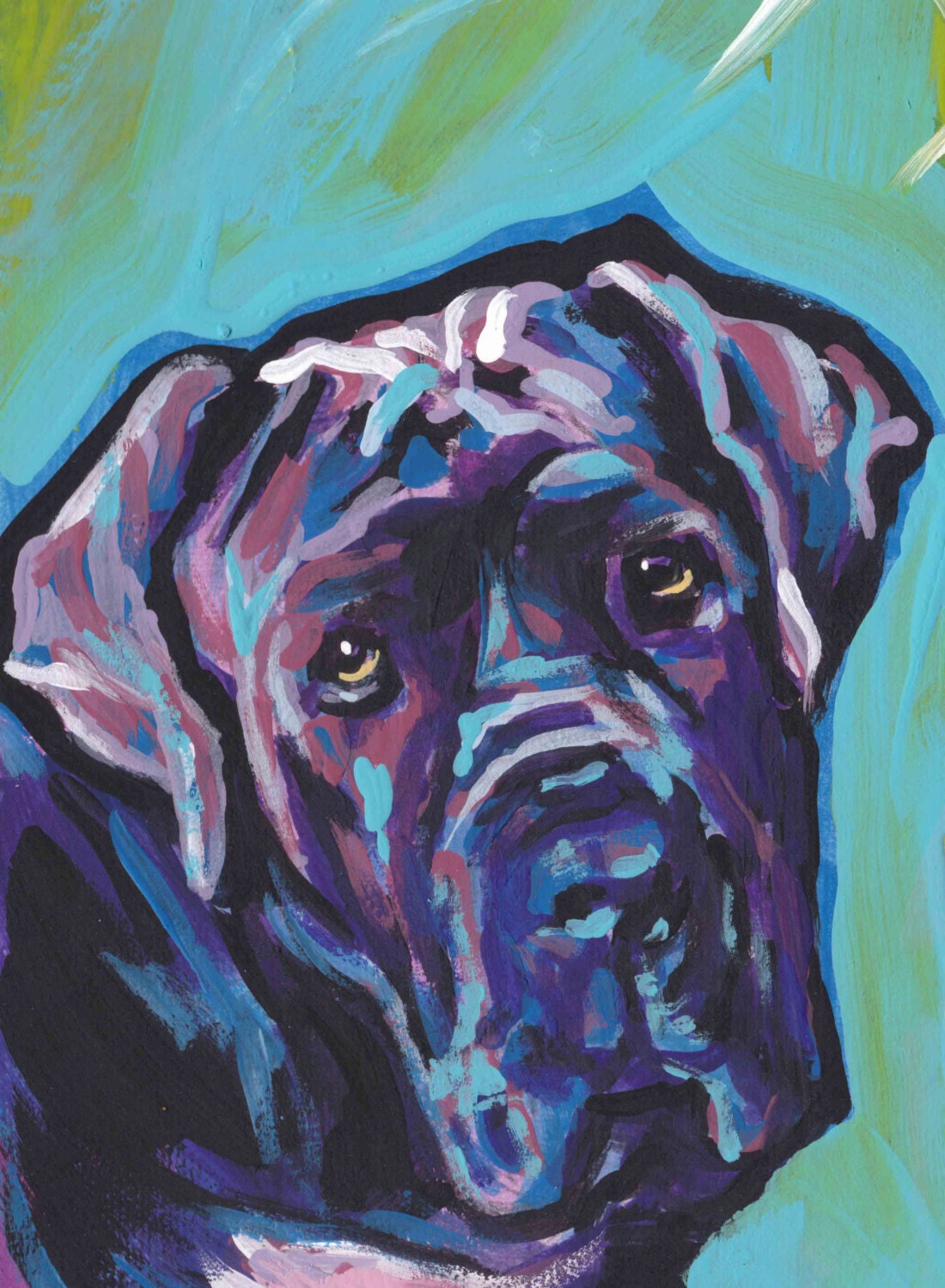 Neapolitan Mastiff portrait art print of modern Dog pop art painting bright colors 13x19