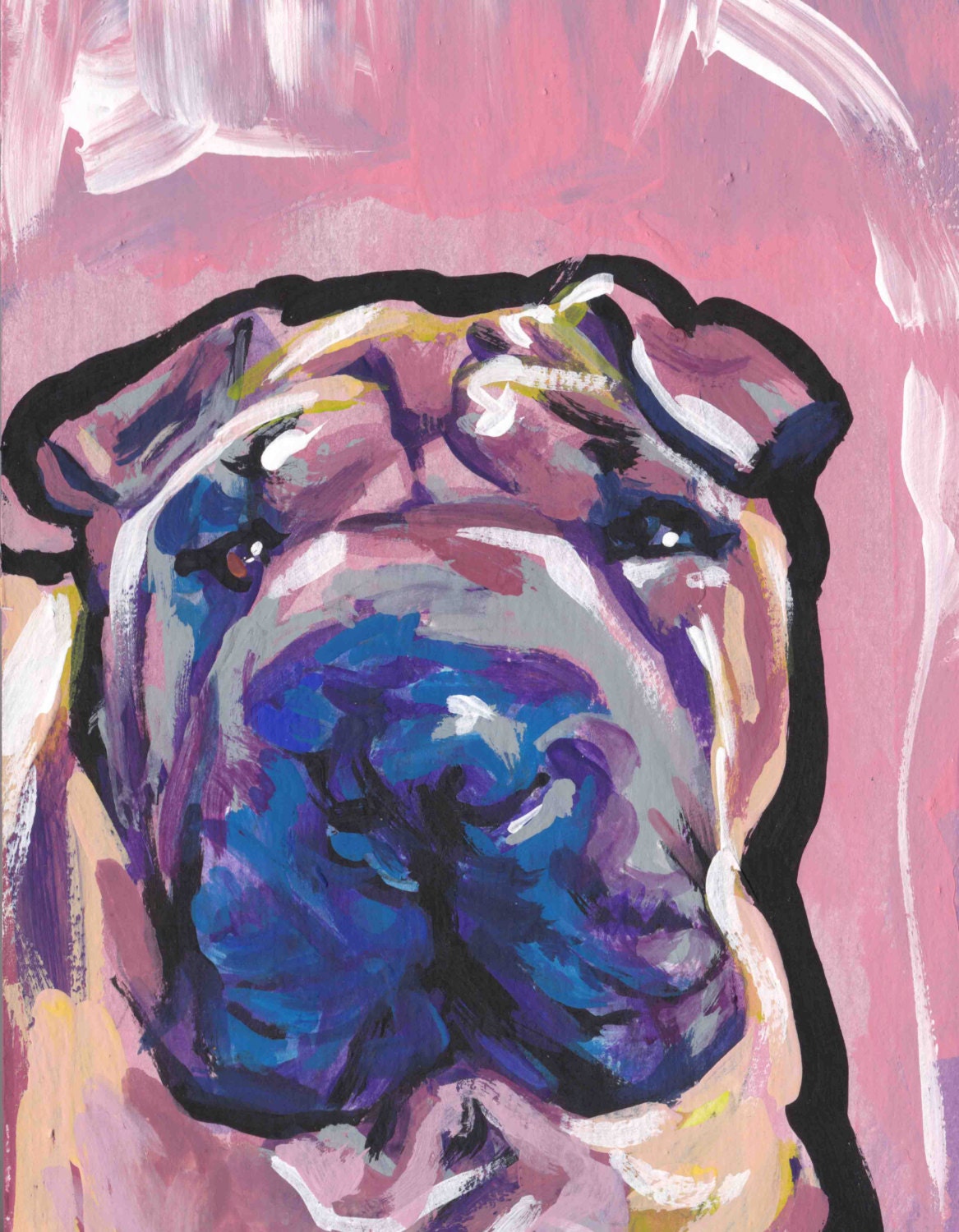 Chinese Shar pei Dog art print of pop art painting by LEA bright colors 8.5x11"