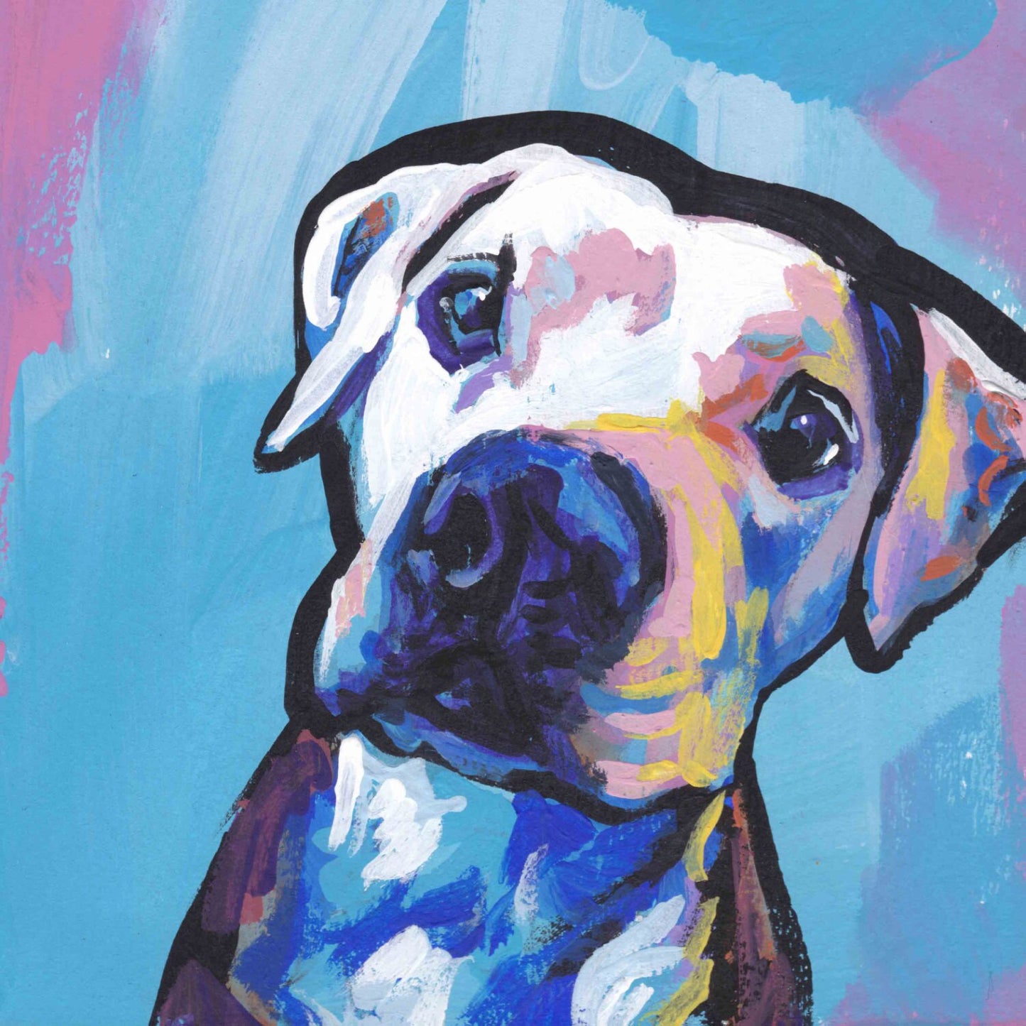 pitbull pit bull terrier giclee print of pop art dog painting bright colors 12x12