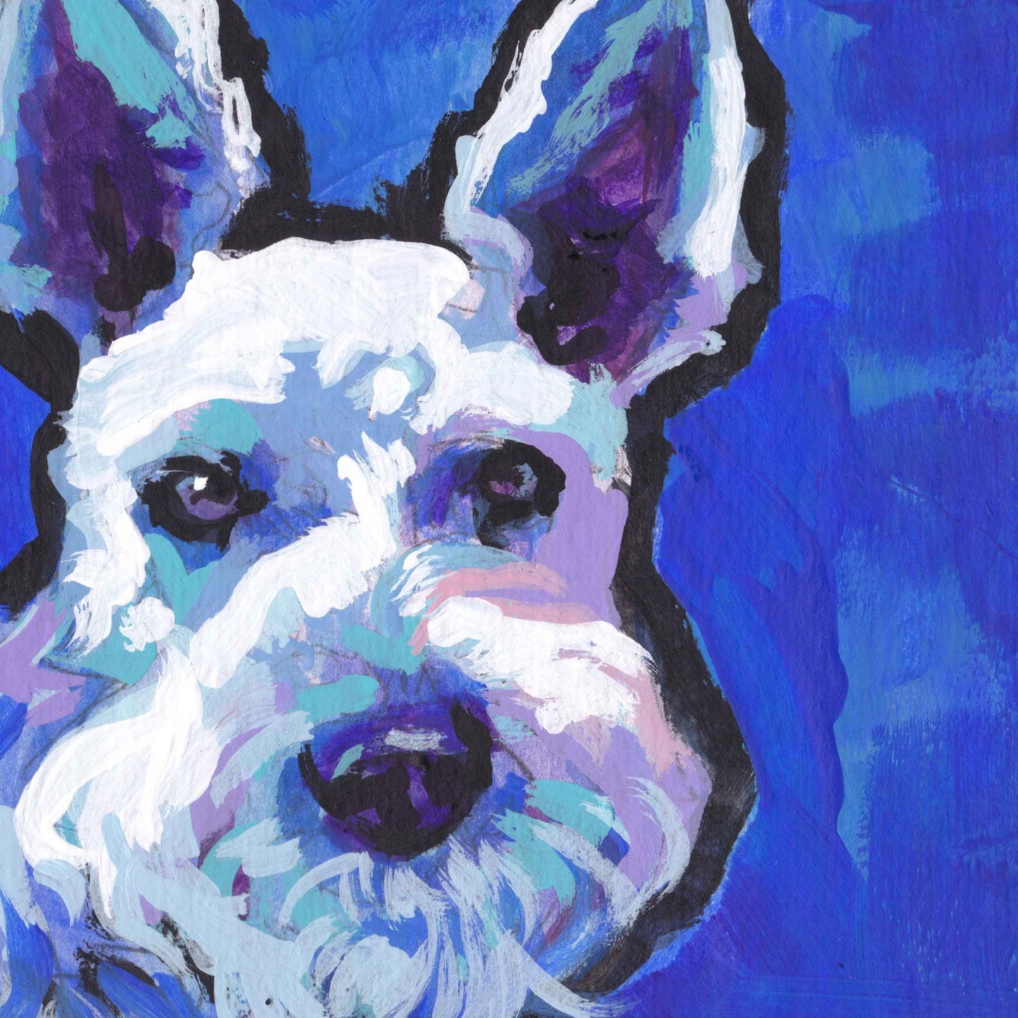 White Schnauzer dog portrait art print of modern pop art painting bright colors 12x12