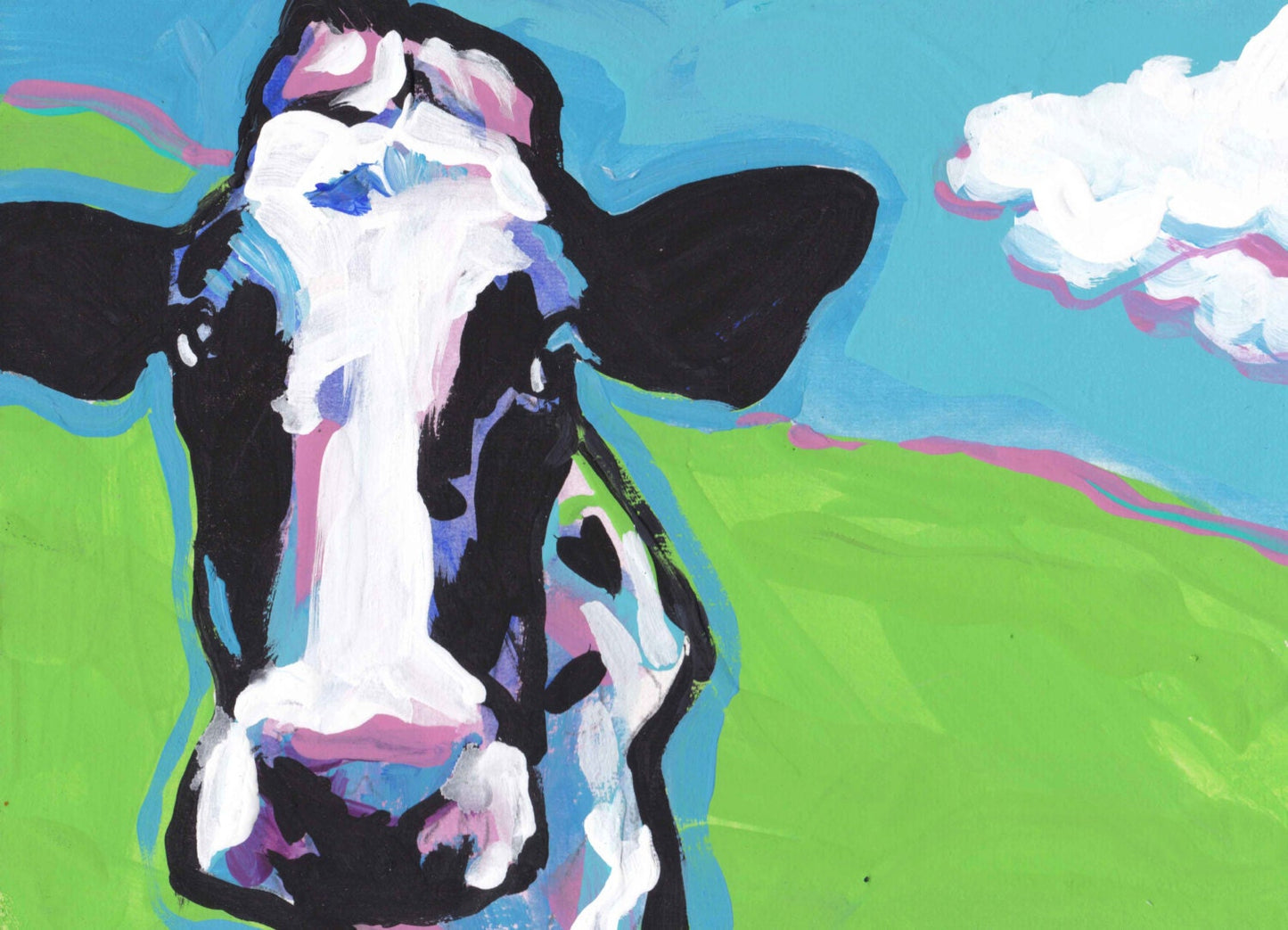 fun Cow art print of pop farm art painting bright colors 8.5x11"