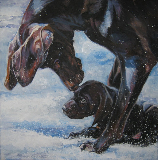 German Shorthaired Pointer dog art CANVAS print of LA Shepard painting 8x8 gsp winter scene