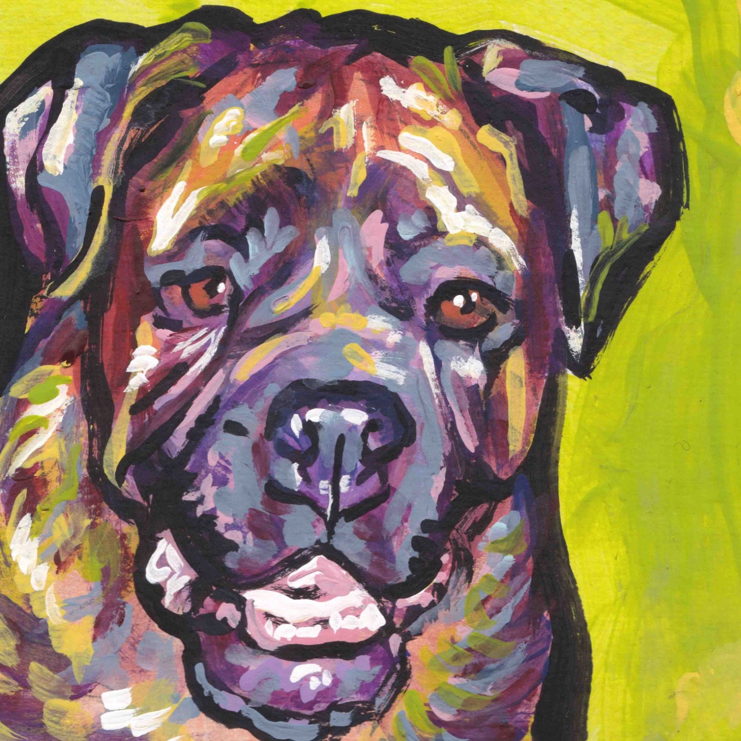 English Mastiff portrait print of pop art dog painting bright colors 12x12"