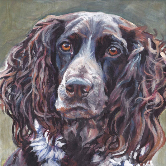 German Spaniel portrait art CANVAS print of LA Shepard painting 8x8" Wachtelhund
