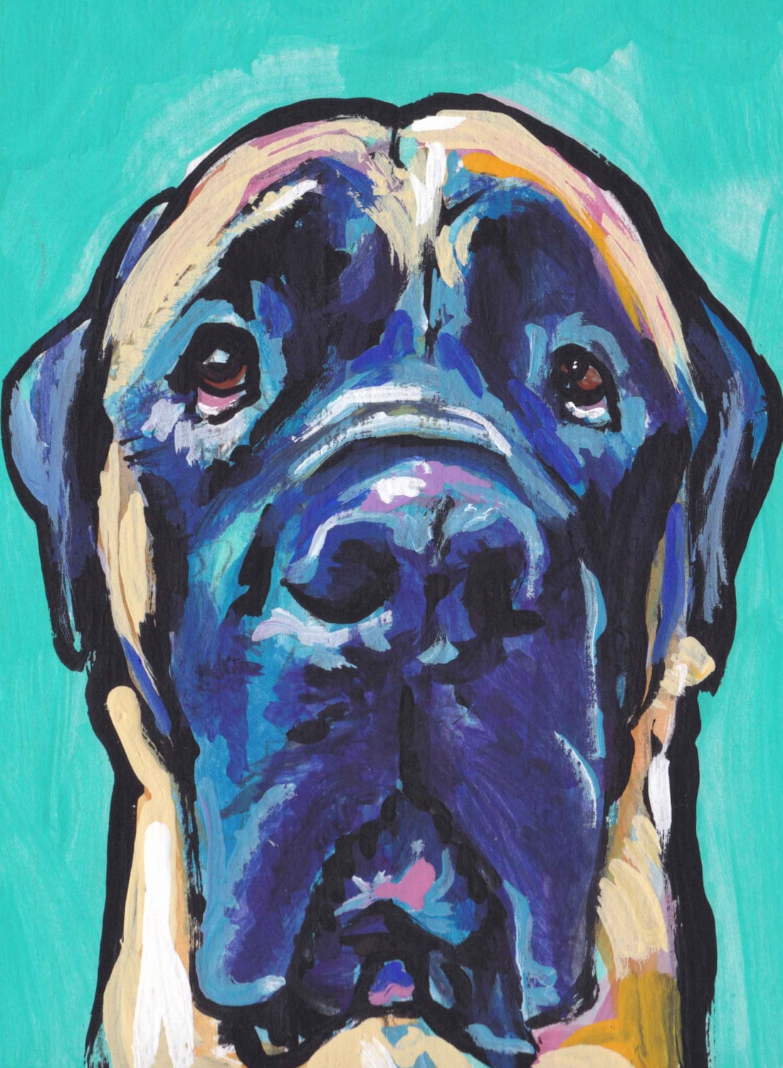 Mastiff "English Mastiff in Teal" Giclée Print of Original Painting by LEA