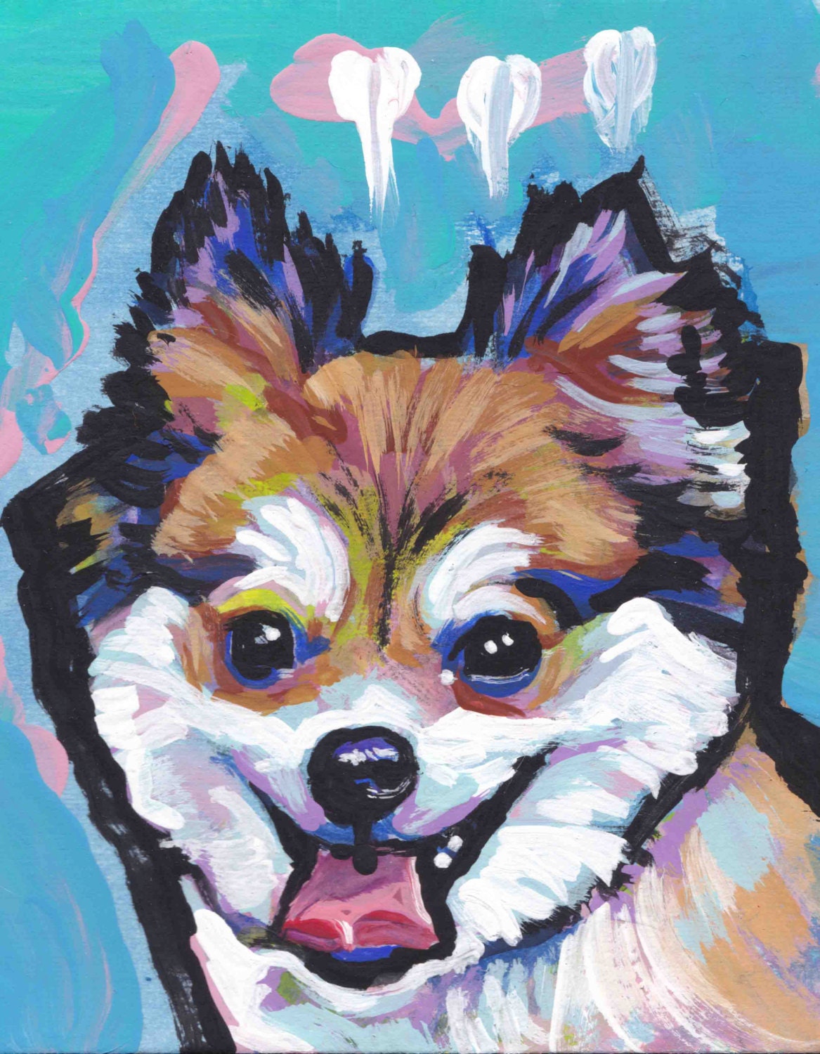 Pomeranian art print of pop art dog painting bright colors 8.5x11