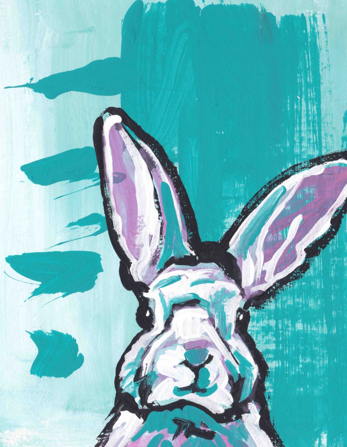 Bunny Rabbit art print of pop art painting bright colors 8.5x11" fun bunny nursery art