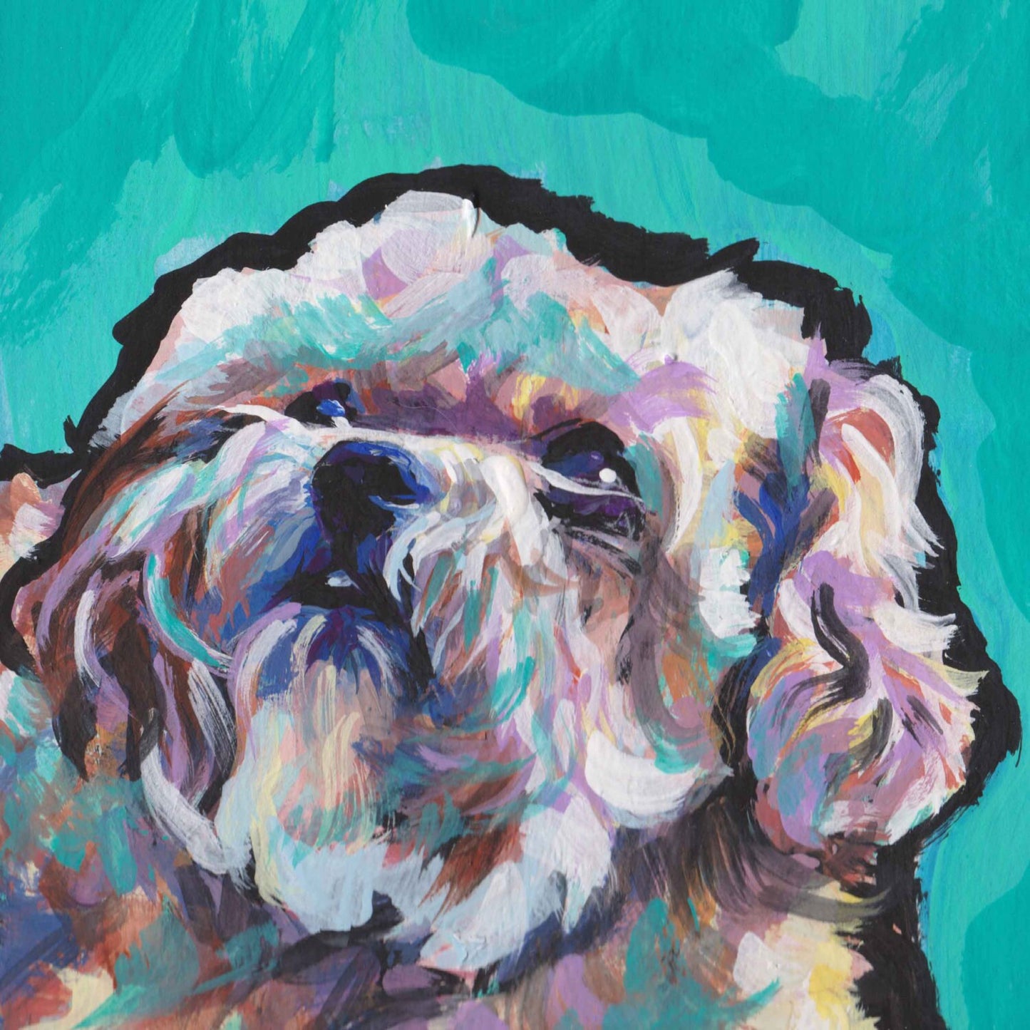 Shih-Poo dog portrait art print of pop art Painting bright colorful dog art 12x12"