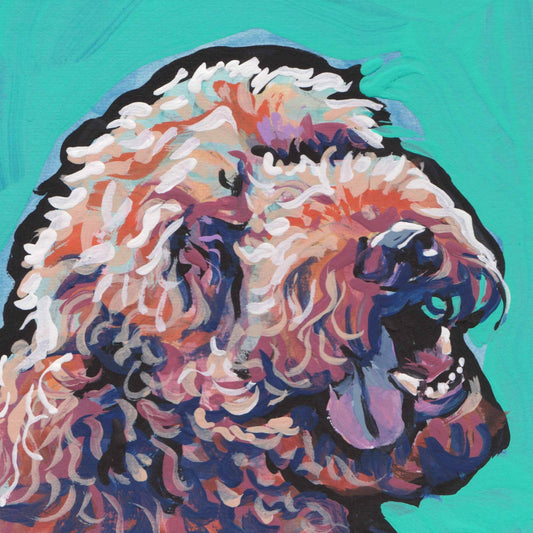 labradoodle golden DOODLE DOG portrait ART of pop art painting 12x12"
