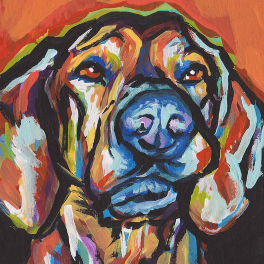 PLOTT HOUND dog portrait art PRINT of pop art painting bright colors 12x12