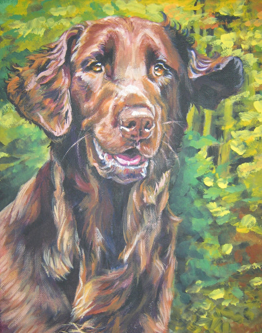 FLAT COATED retriever dog art portrait canvas PRINT of LAShepard painting 11x14"