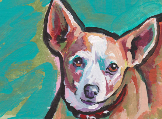 Rat Terrier dog portrait pop art print of painting bright colors 13x19"