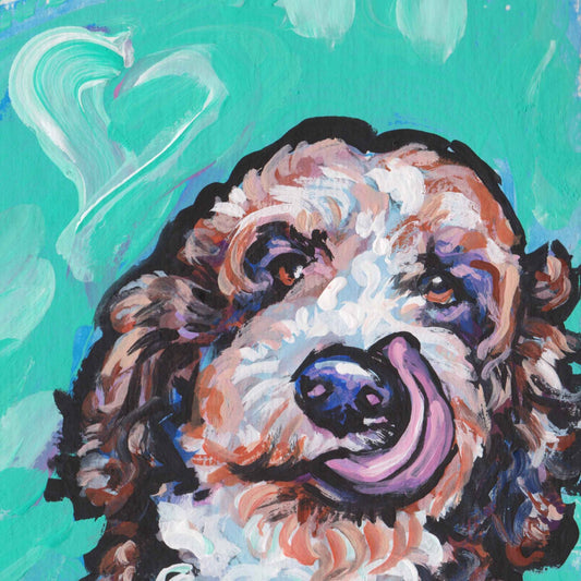 labradoodle doodle dog portrait art print of pop art painting bright colors 8x8" LEA