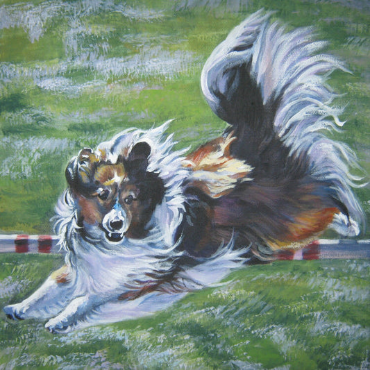 SHETLAND SHEEPDOG sheltie agility dog art canvas PRINT of LAShepard painting 8x8"