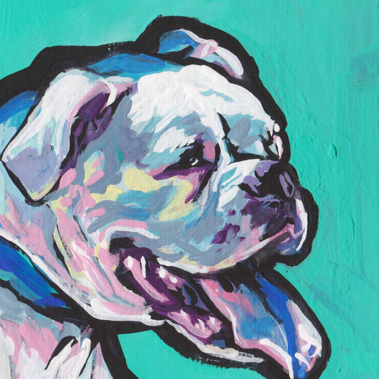 WHITE BOXER Dog bright colorful portrait art PRINT of pop art painting 12x12"